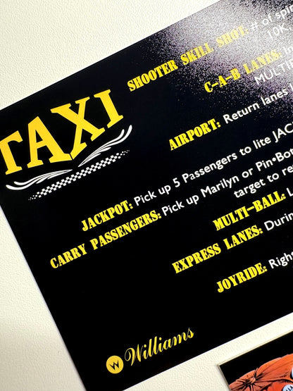 Cartes d'instructions custom apron flipper Williams Taxi 1988 V3 (set de 2)