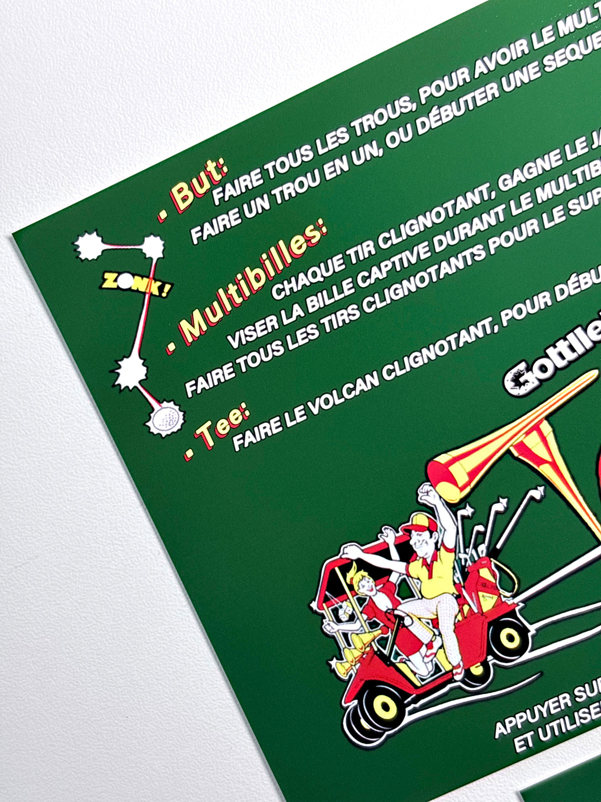 Custom apron instruction cards Gottlieb TEE'D OFF 1993 flipper (set of 2)