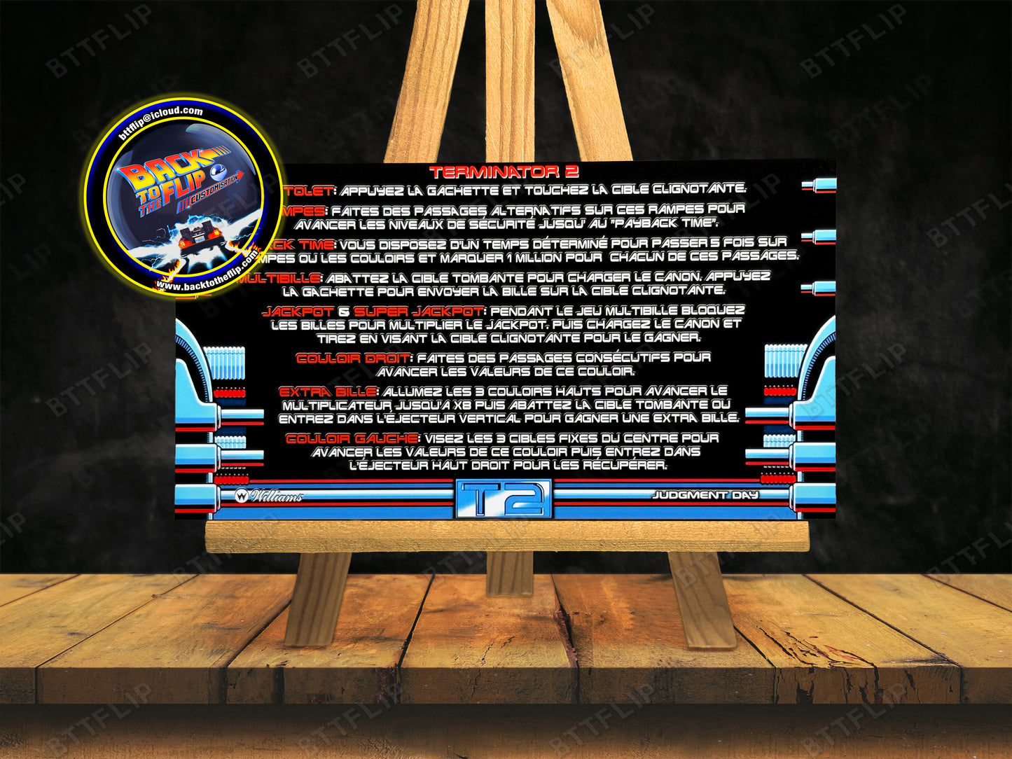 Williams T2 Terminator 2 1991 Juego Cartas reglas Instrucciones Pinball Custom Apron V3