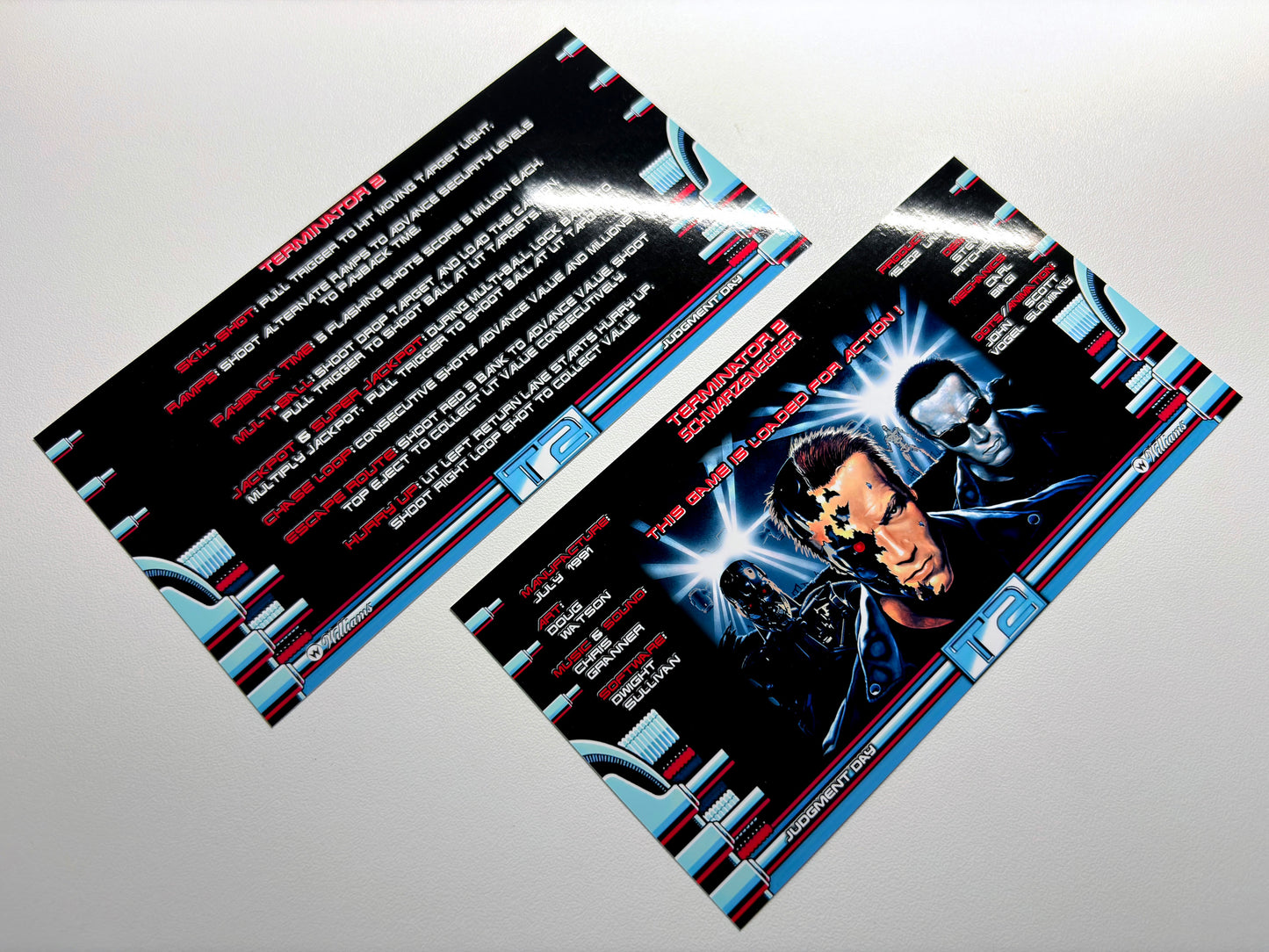 Williams T2 Terminator 2 1991 Game Cards Rules Instructions Pinball Custom Apron V3