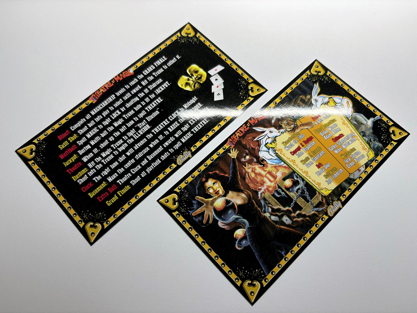 Custom instruction cards apron flipper Bally Theatre Of Magic 1995 (set of 2)