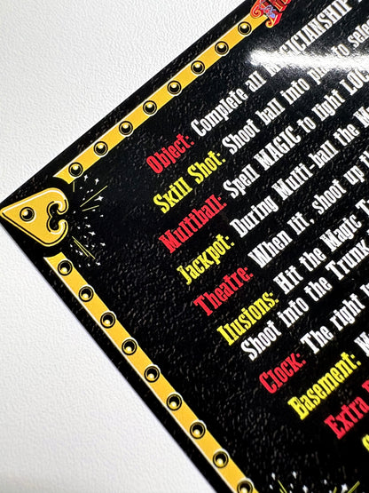 Custom instruction cards apron flipper Bally Theatre Of Magic 1995 (set of 2)
