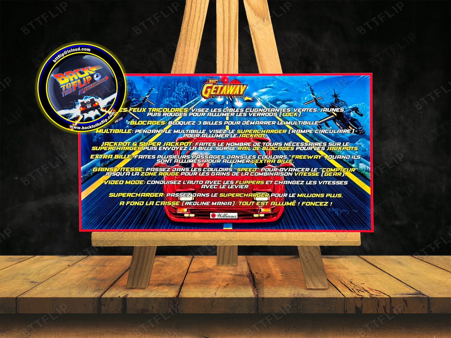 Instrucciones de las tarjetas del juego Williams The Getaway 1992, delantal personalizado de pinball, reglas impresas V1