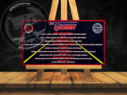 Williams The Getaway 1992 Game Cards Instructions Pinball Custom Apron Printed Rules V2