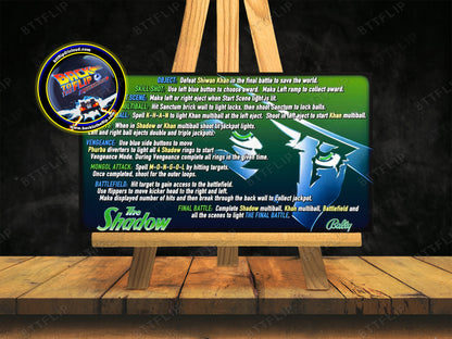 Bally The Shadow 1994 Juego de cartas Reglas Instrucciones Pinball Delantal personalizado