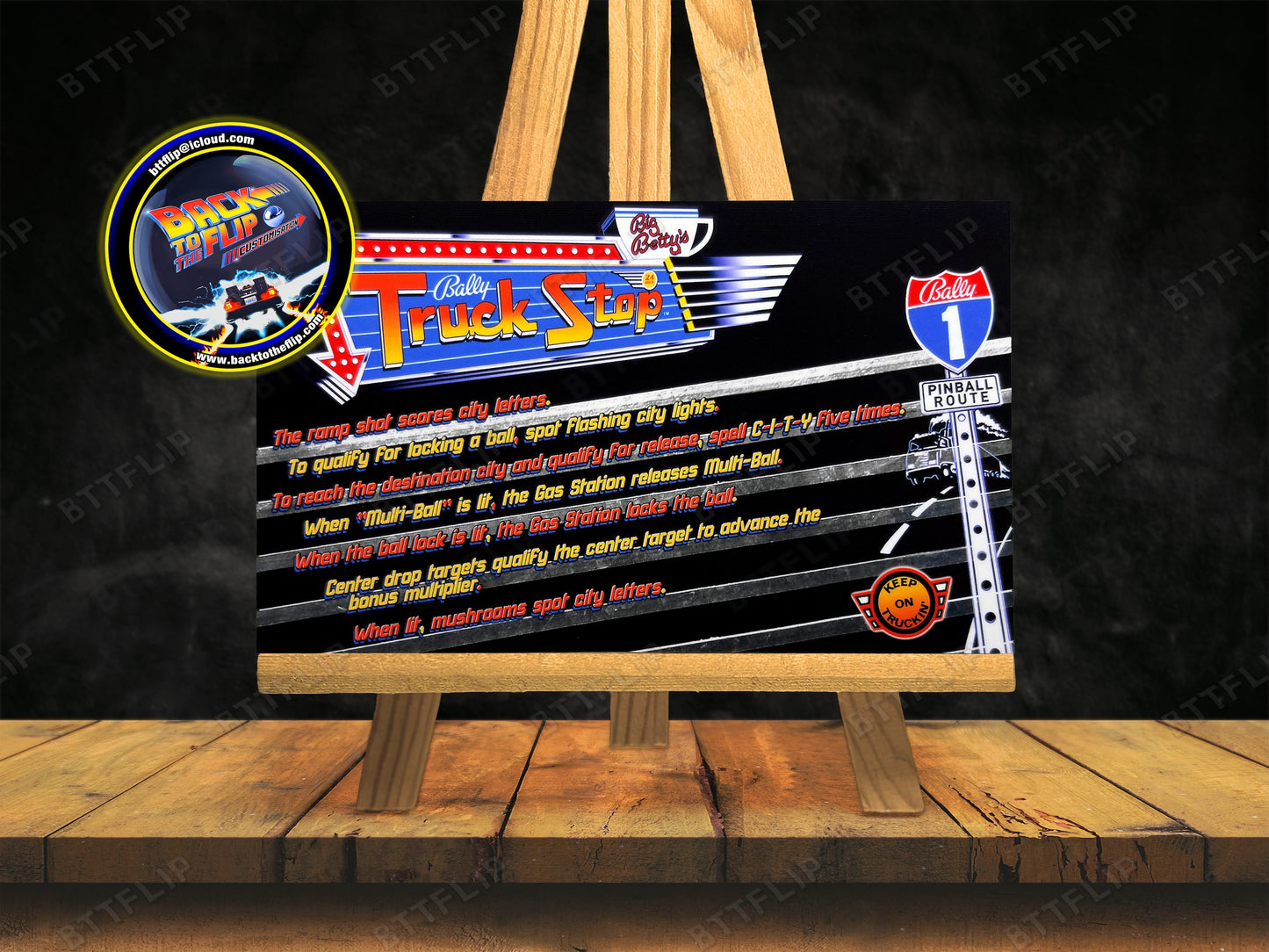 Bally Truck Stop 1988 Pinball Game Cards Rules Instructions Custom Apron