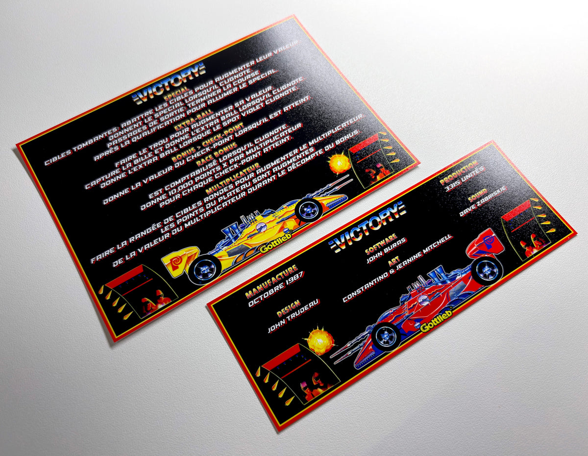 Cartes d'instructions custom apron flipper Gottlieb Victory 1987 (set de 2)