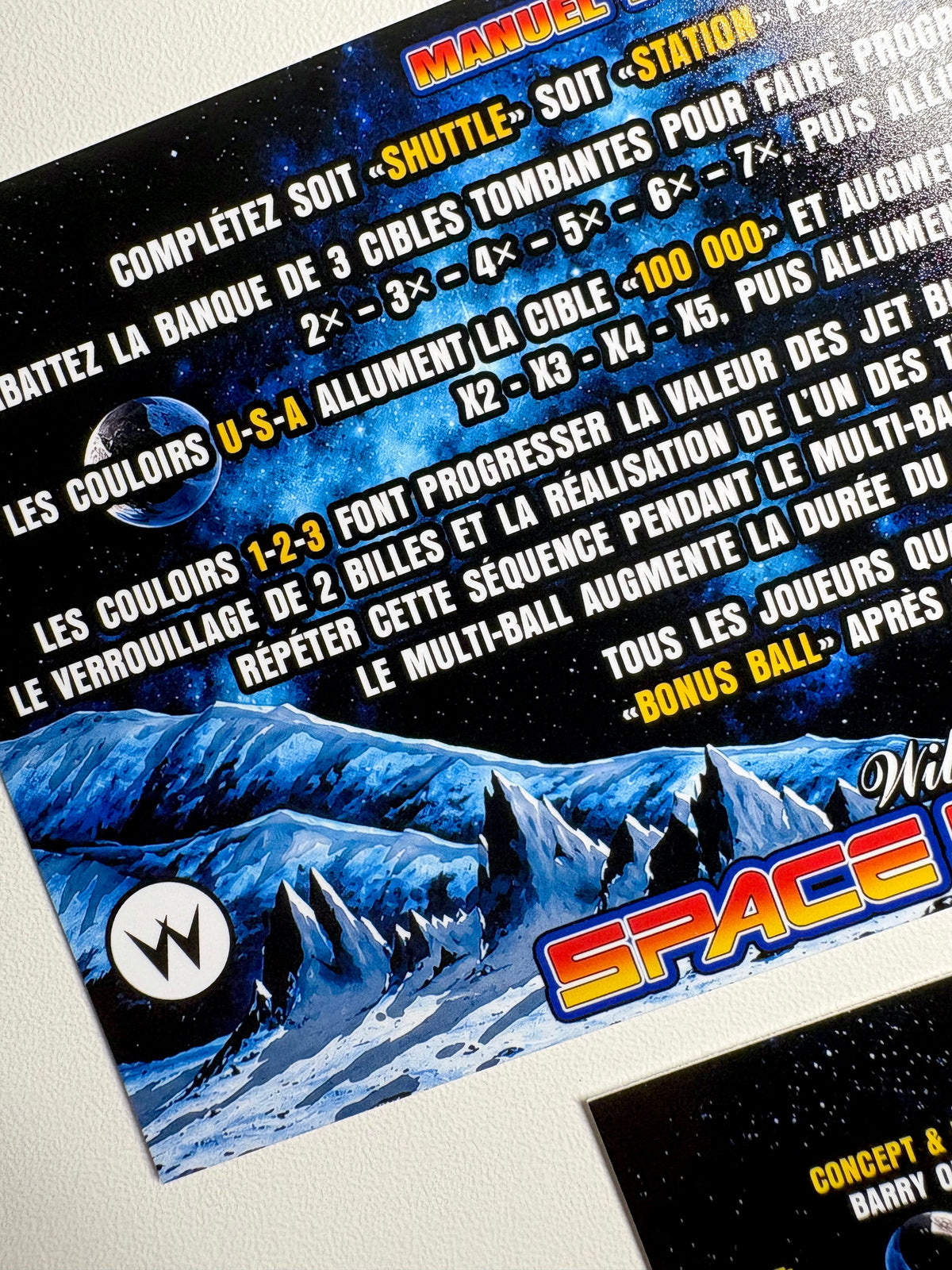 Cartes d'instructions custom apron flipper Williams Space Station 1987 (set de 2)
