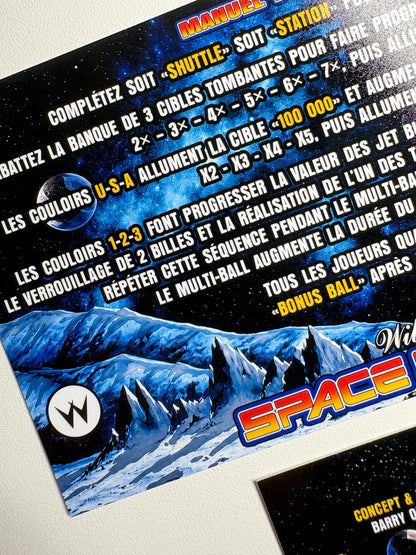Cartes d'instructions custom apron flipper Williams Space Station 1987 (set de 2)