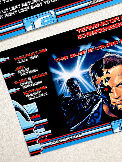 Cartes d'instructions custom apron flipper Williams T2 Terminator 2 1991 V3 (set de 2)