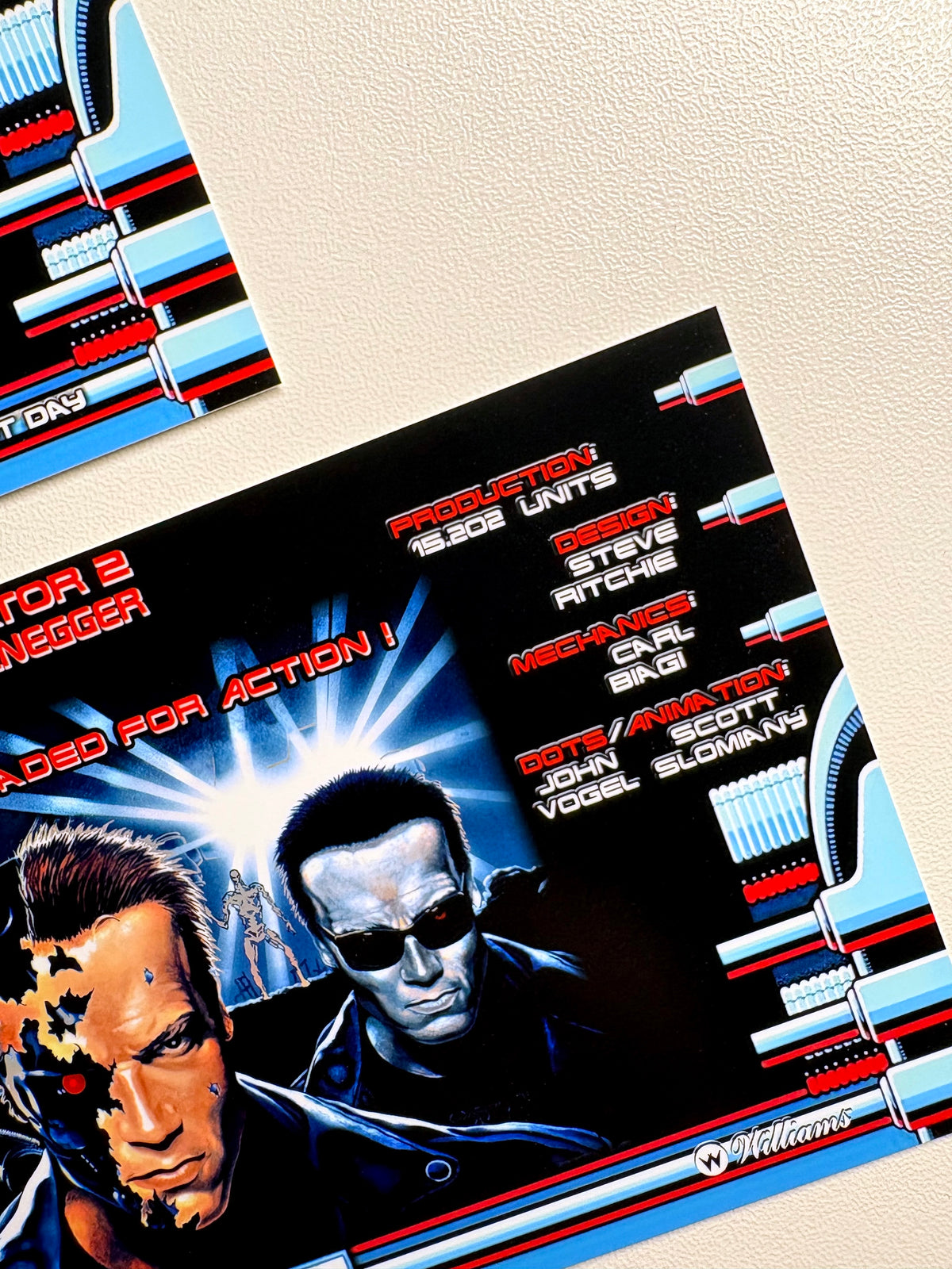 Cartes d'instructions custom apron flipper Williams T2 Terminator 2 1991 V3 (set de 2)