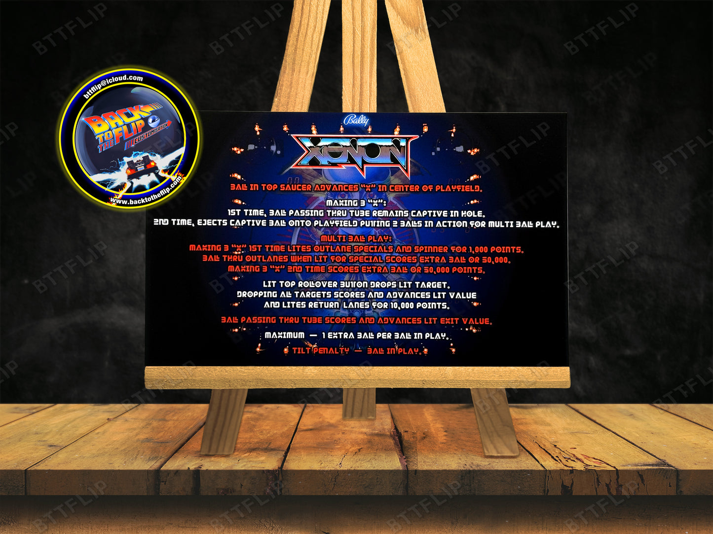 Bally XENON 1980 Juego Cartas Reglas Instrucciones Flipper Delantal Personalizado V3