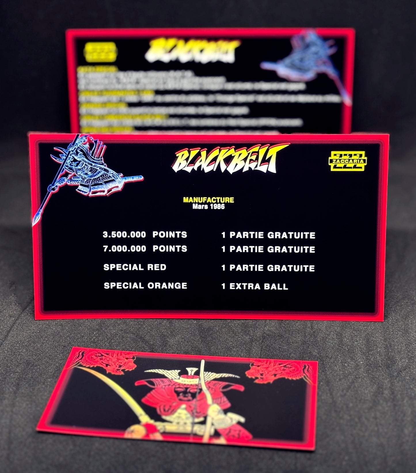 Custom instruction cards apron flipper Zaccaria Blackbelt 1986 (set of 3)